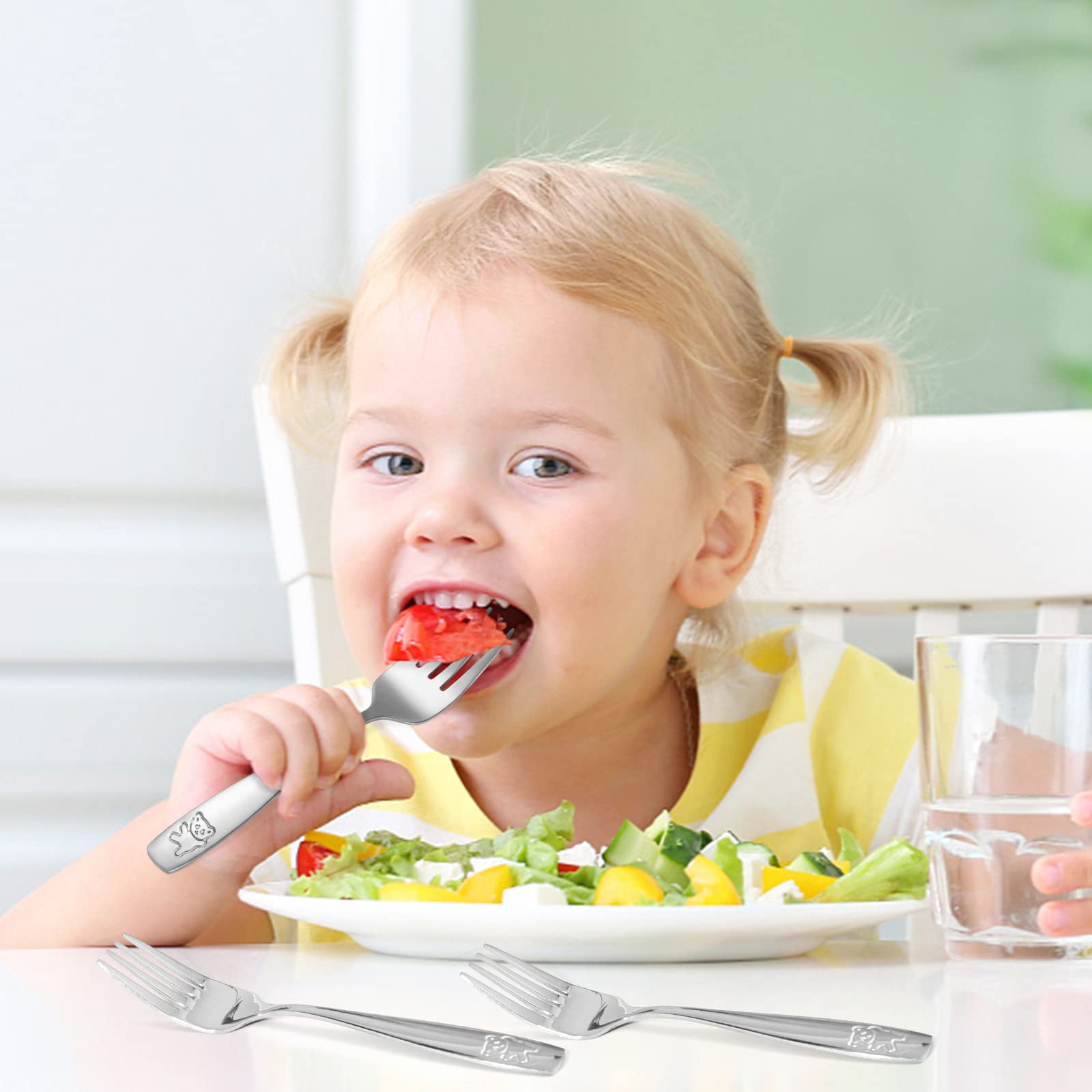 Pimoys 9 Pieces Toddler Forks Kids Forks, Kids Silverware Stainless Steel Childrens Safe Flatware Metal Baby Utensils Set Small